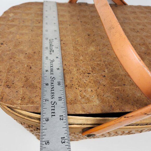 Vintage Red Man Wicker Picnic Basket 12 x 18 Wood Hinged Lid & Metal Handles USA - Picture 3 of 10